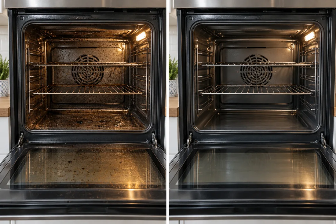 Cleaning · oven interior before and after illustration