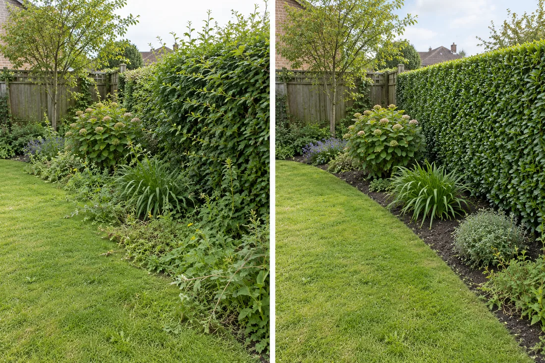 Gardening · cleared border before and after illustration