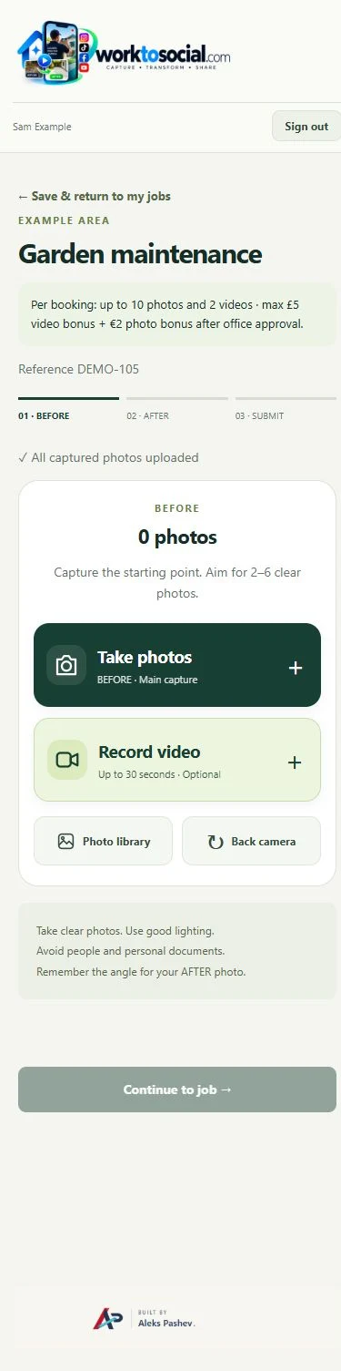 Field videos workflow in WorkToSocial